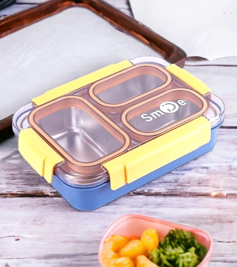 Premium Stainless Steel Lunch Box Leak-proof- 3 Sealed Compartments Box – 710 ml (Blue)